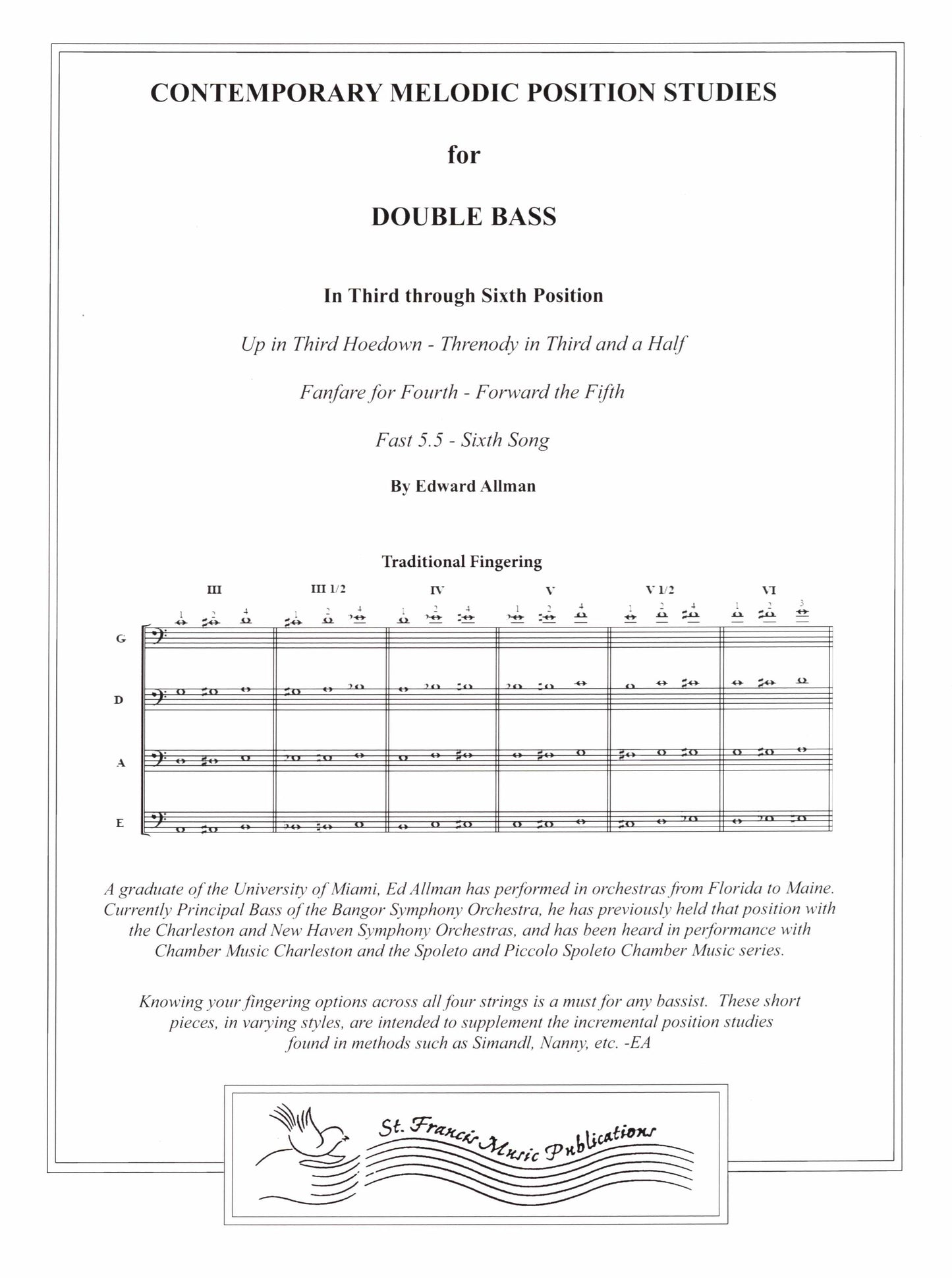 Allman Contemporary Melodic Position Studies for Double Bass in Third through Sixth Position