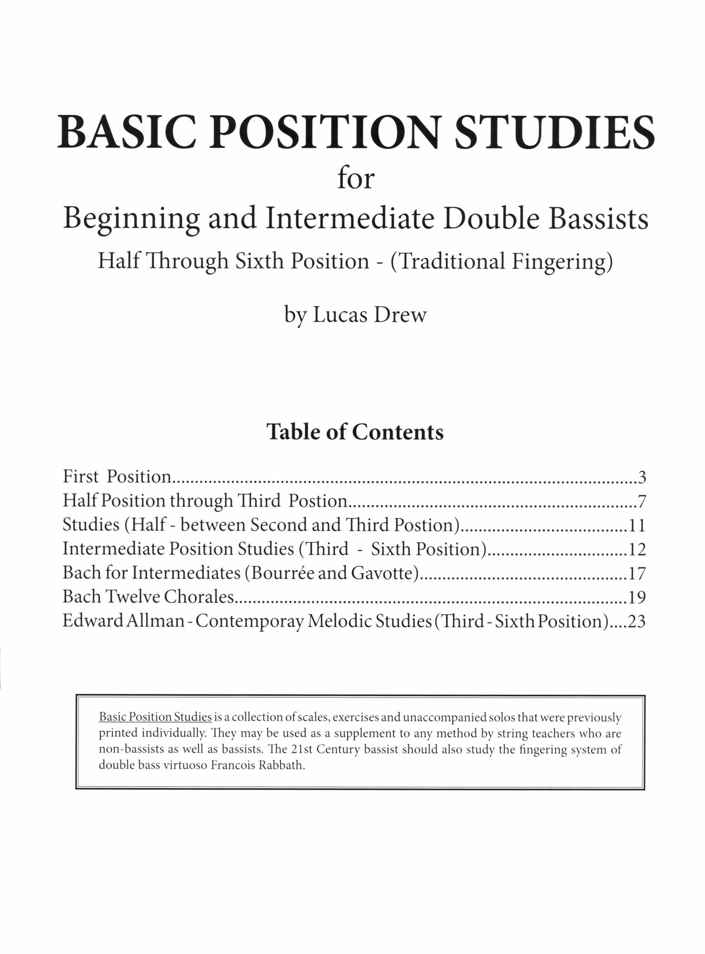 Drew Basic Position Studies for Double Bass