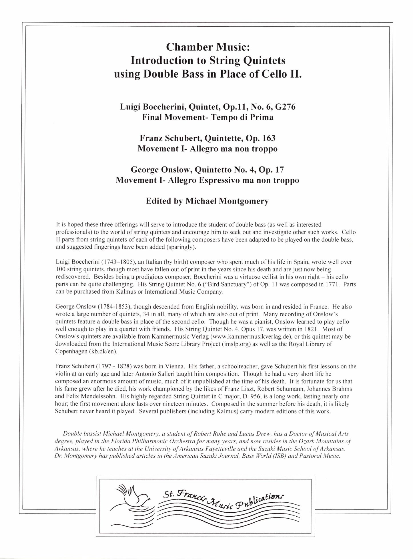 Chamber Music Introduction to String Quintets using Double Bass