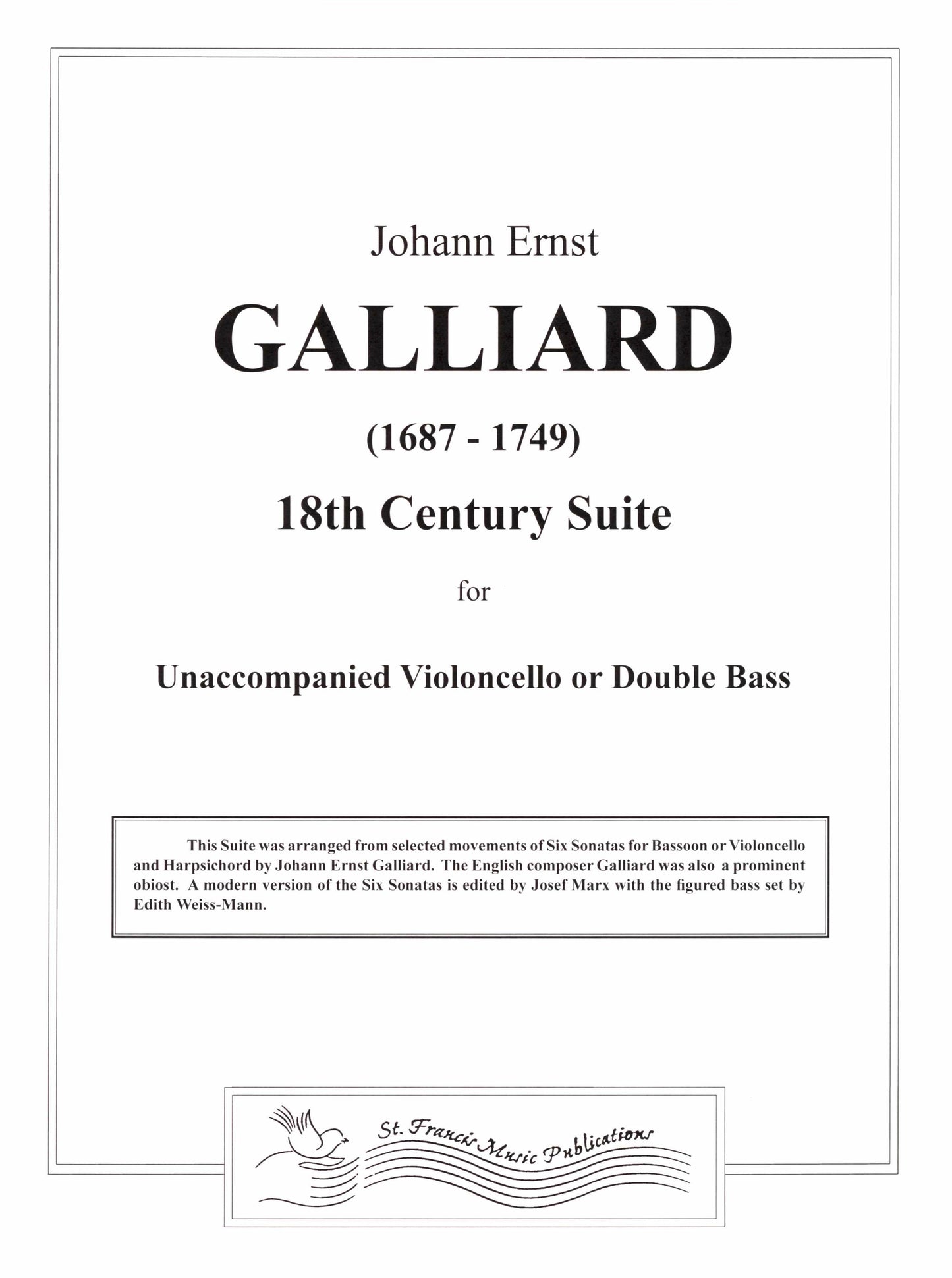 Galliard 18th Century Suite, for Unaccompanied Violincello or Double Bass