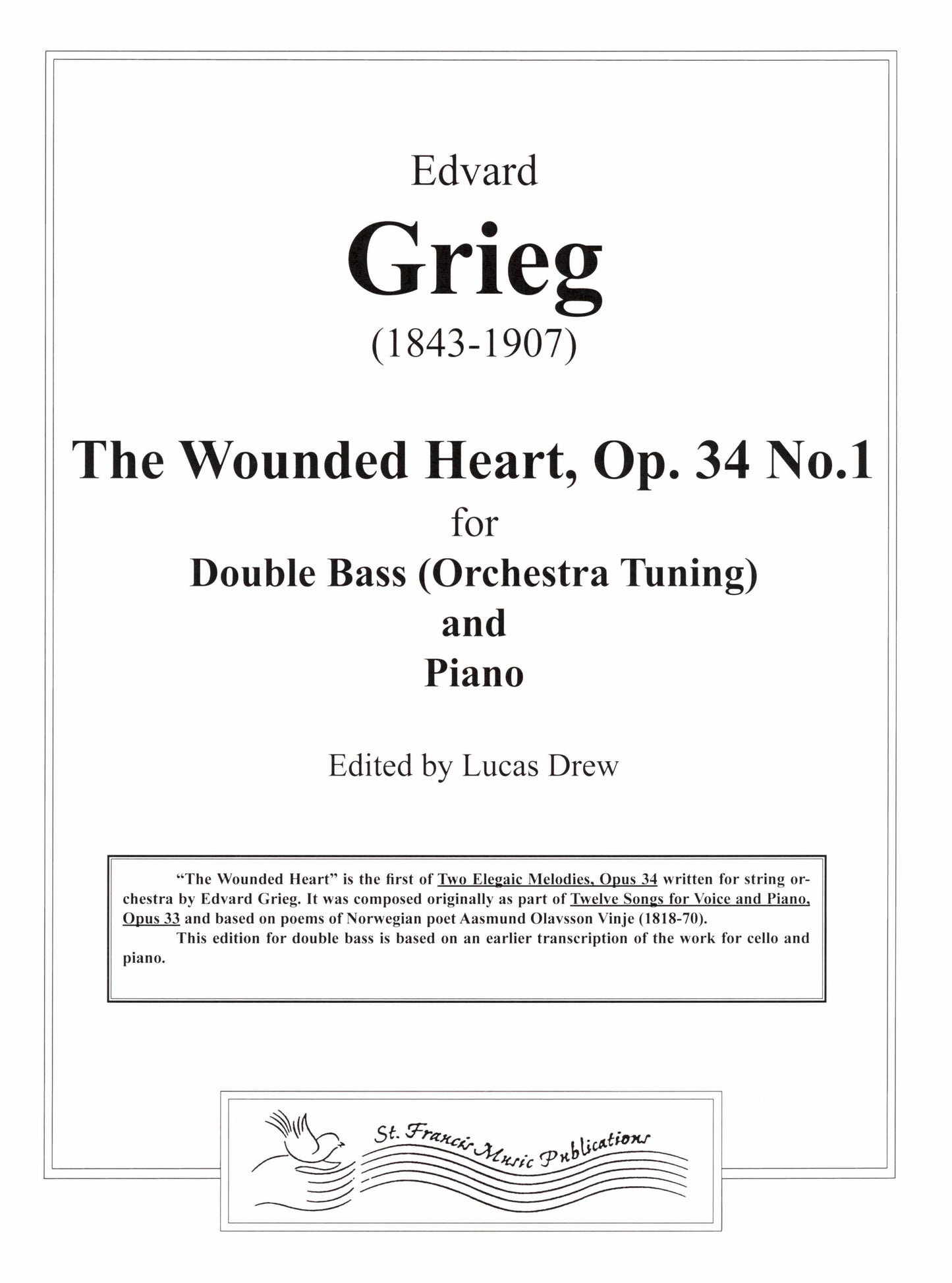 Grieg The Wounded Heart, Op. 34, No. 1, for Double Bass & Piano