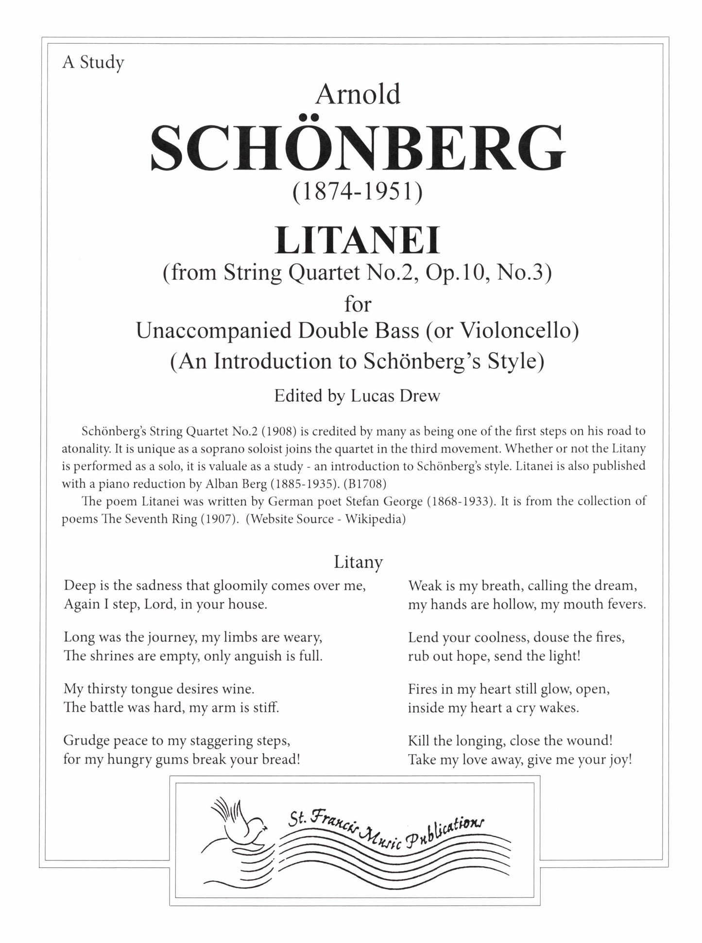 Schoenberg Litanei from String Quartet No. 2, Op. 1 for Double Bass & Piano