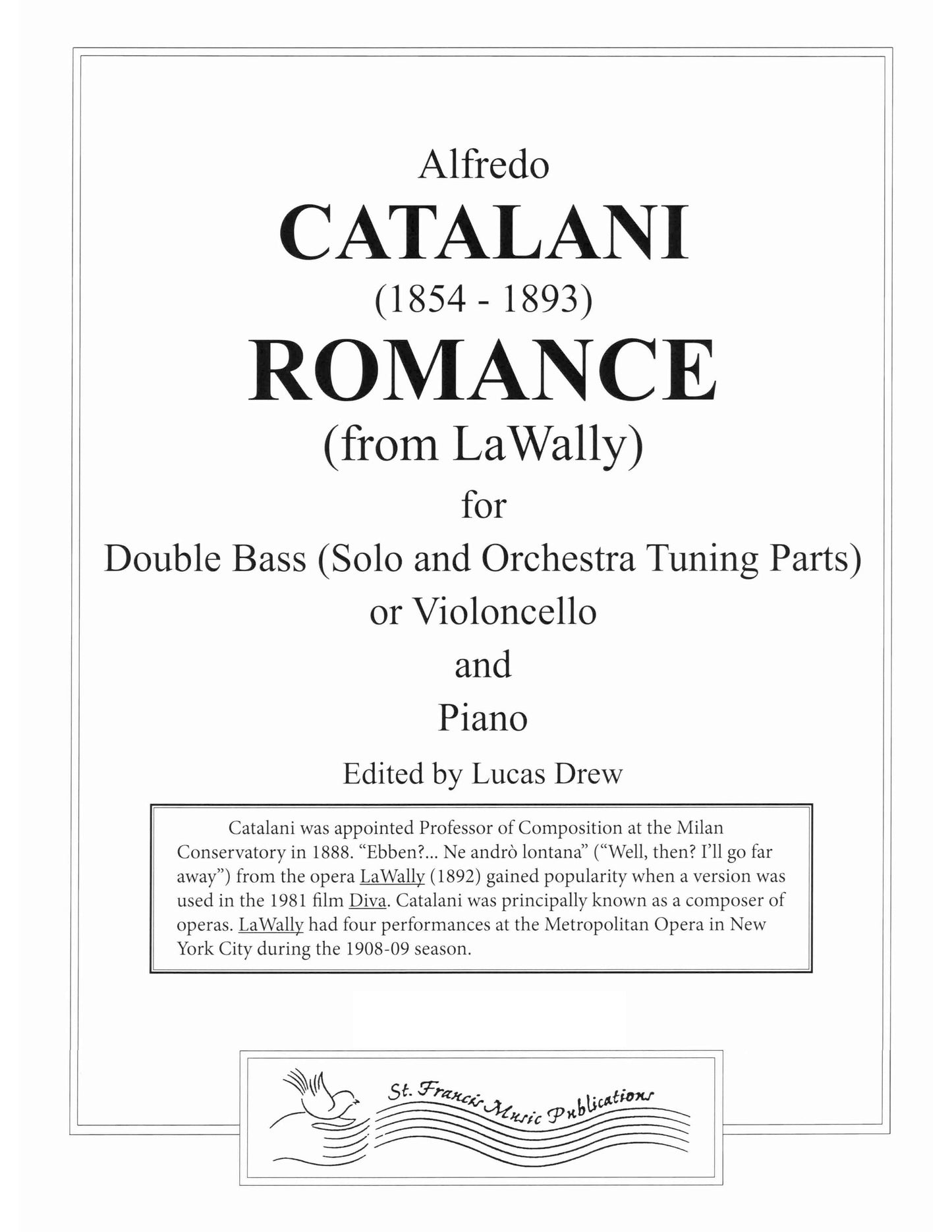Catalani Romance from LaWally for Double Bass & Piano