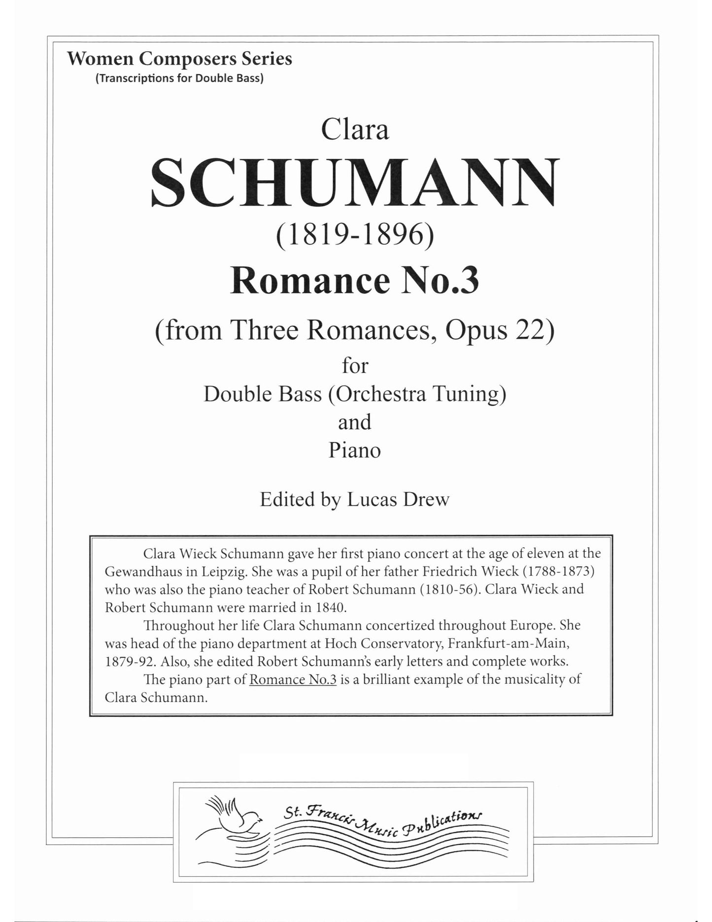 Schumann Romance No. 3 from Three Romances, Op. 22 for Double Bass & Piano