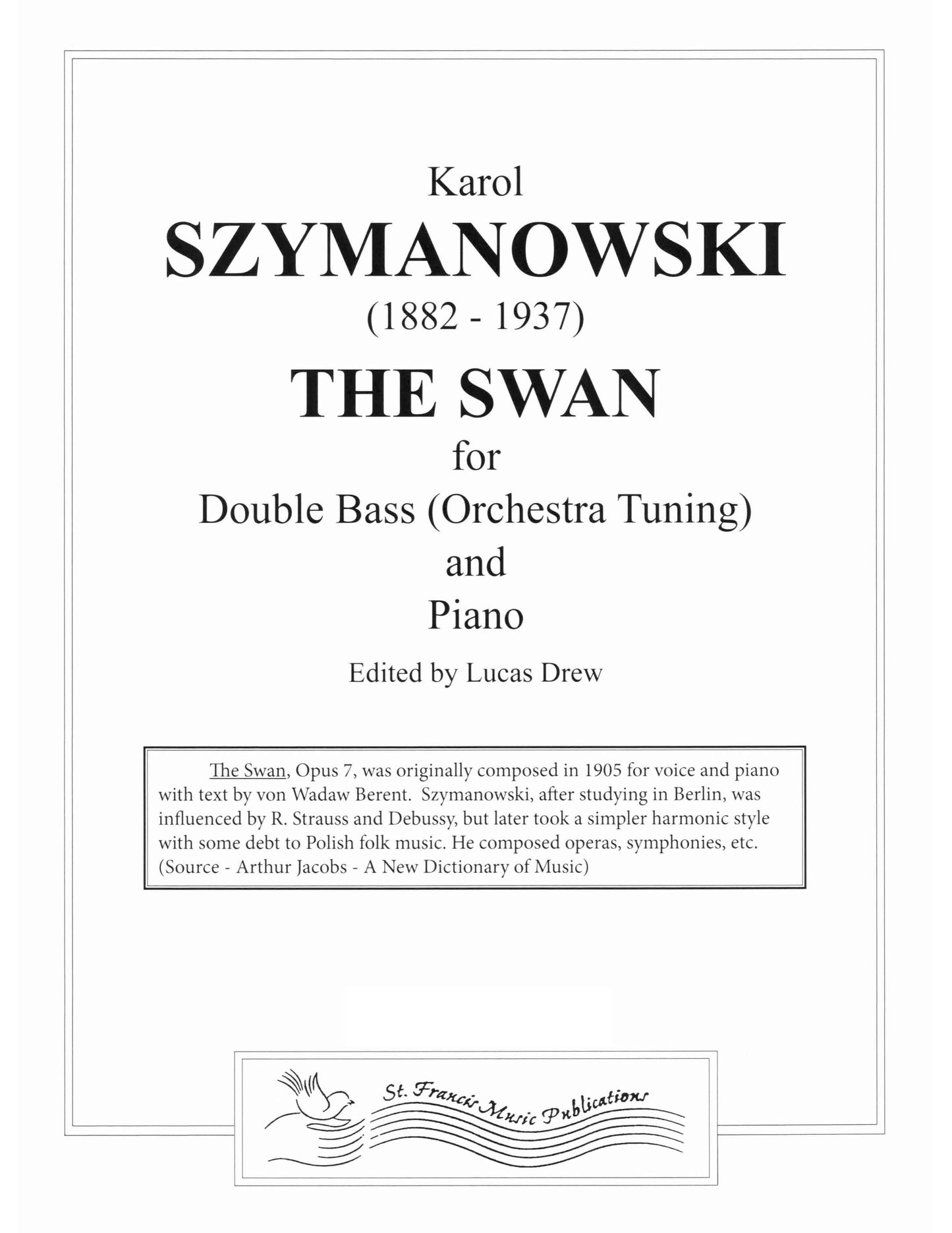 Szymanowski The Swan for Double Bass & Piano