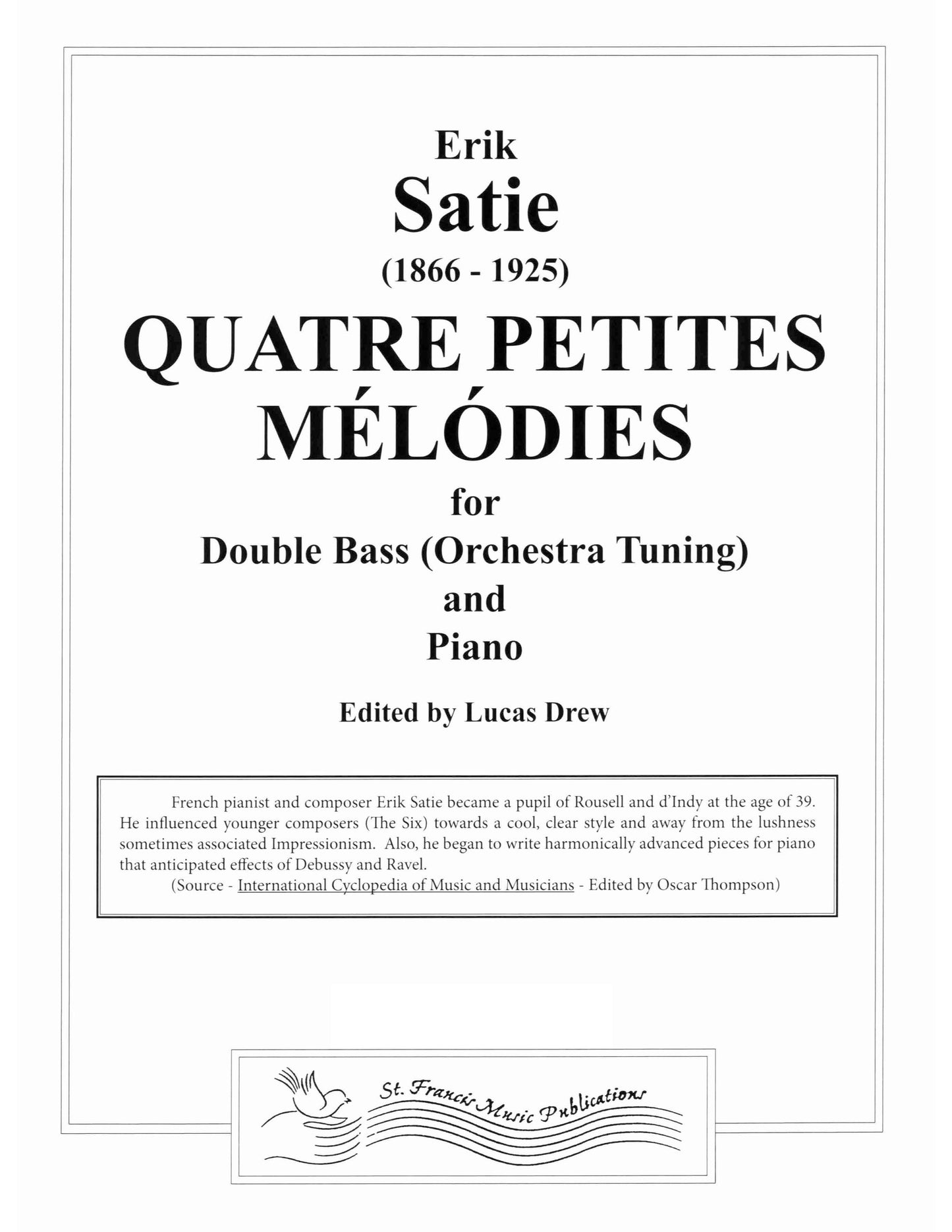 Satie Quatre Petites Melodies for Double Bass & Piano