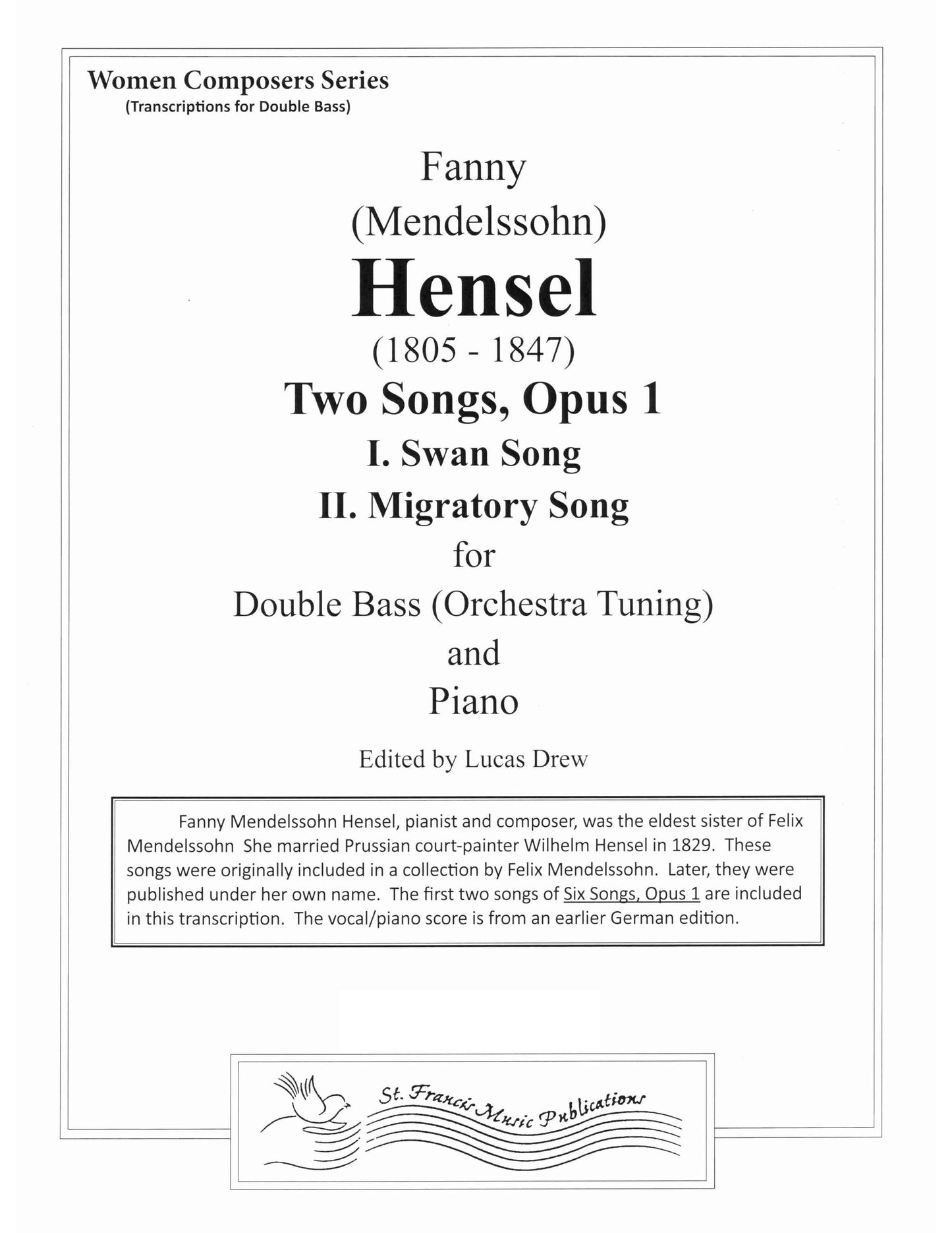 Hensel Two Songs, Op. 1, for Double Bass & Piano