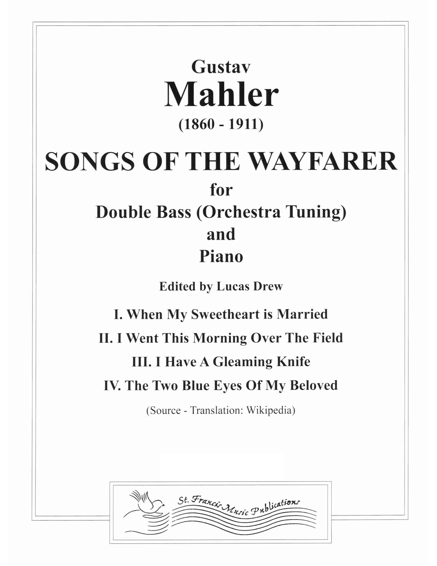 Mahler Songs of The Wayfarer for Double Bass & Piano