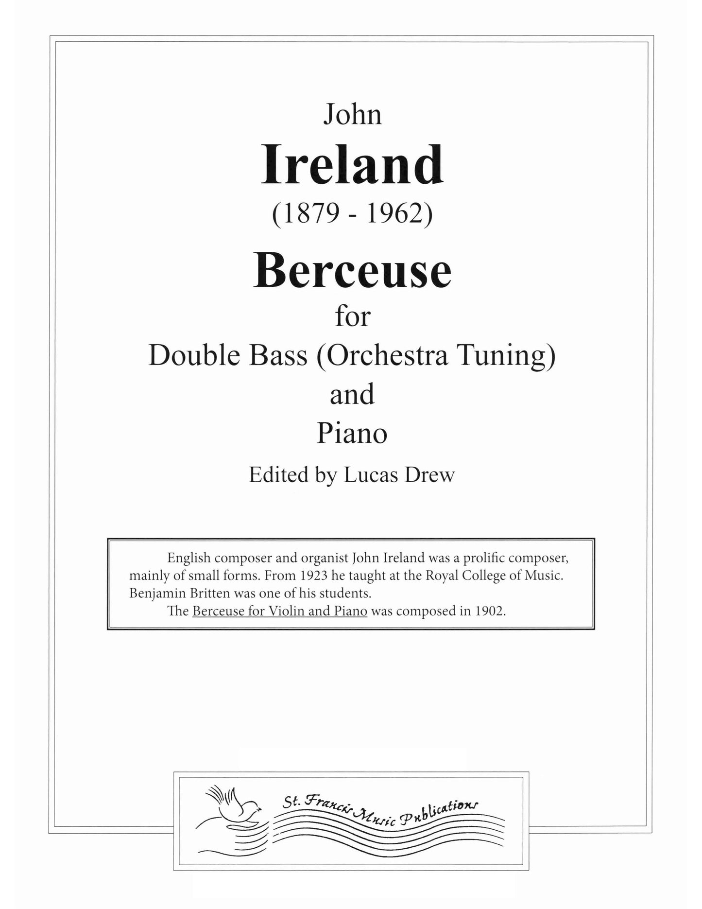 Ireland Berceuse for Double Bass & Piano
