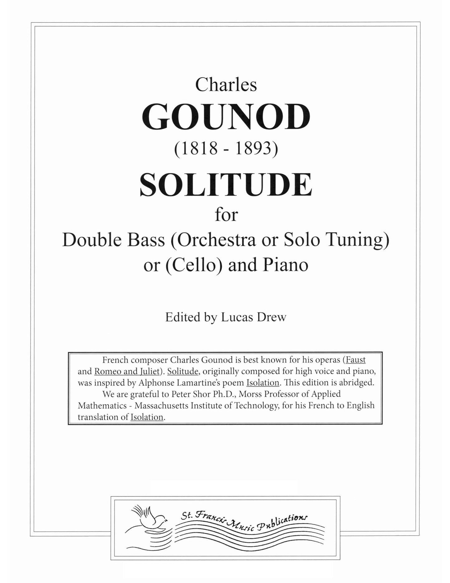 Gounod Solitude for Double Bass & Piano